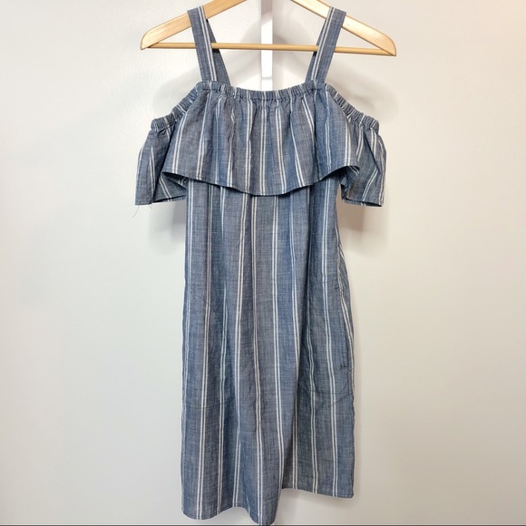 J Crew Factory Chambray Ruffle Neck Dress Small - Picture 3 of 8